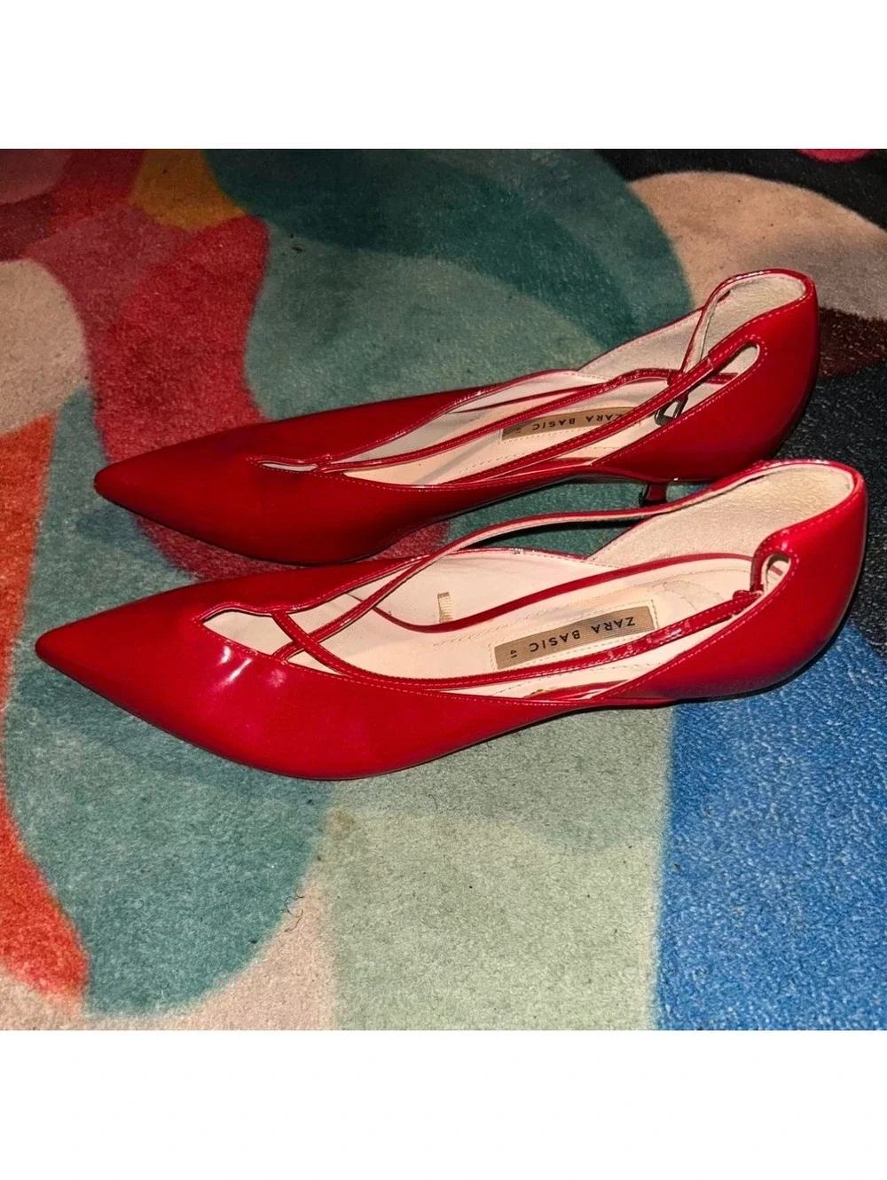 Zara Basic Red Patent Leather Kitten Heel Pumps